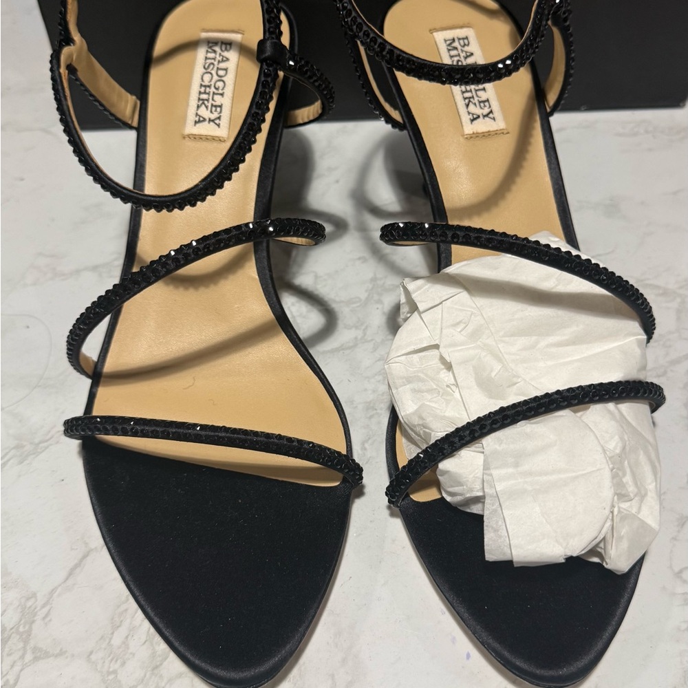 Badgley Mischka Black Strappy Beaded Dress Sandals